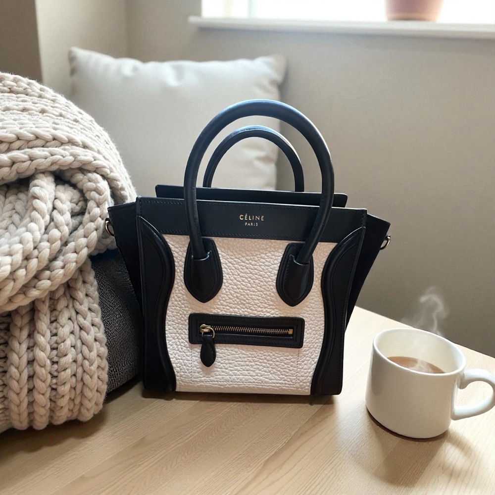 Celine Luggage Tote Nano Black and White (Panda)